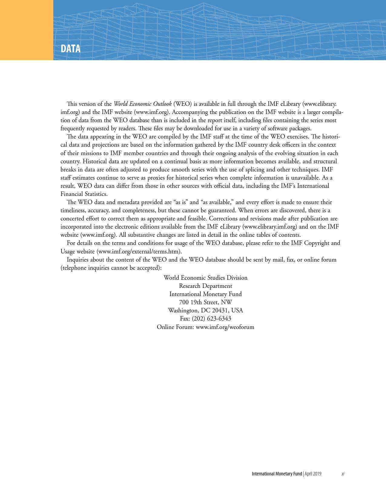 IMF：2019年4月世界经济展望